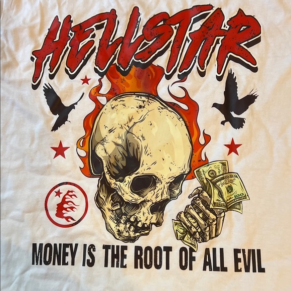 White Graphic T-Shirt for Men. Hellstar Money is The Root of All Evil S - Picture 5 of 5